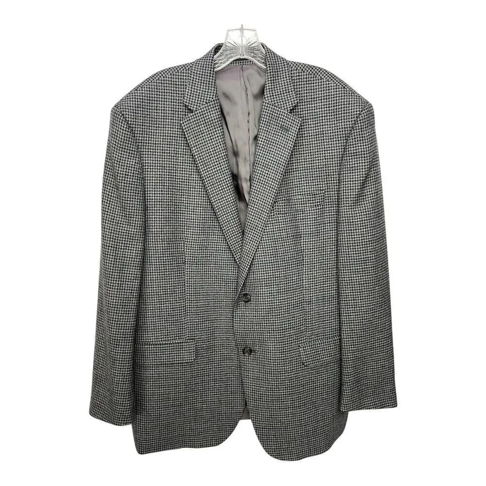 Lauren Ralph Lauren Blazer Men's 44R Gray Wool Houndstooth Sport Coat Jacket